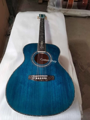 China Custom 14 Frets Scalloped X Shaped Bracing OM Water Wave Top Full Abalone OM45 Blue Quilted Figured Maple Acoust supplier