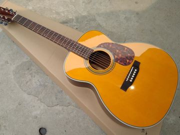 China Custom Yellow color 28 Style classic acoustic guitar,Solid Spruce top,Top quality OM body acoustic Guitar supplier