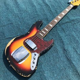 China Heavy Relic Jazz Bass Electric Guitar Sunburst Color Alder Body 100% Handmade Nitrolacquer Finish Aged Hardware supplier