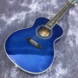 China Solid spruce top OM style Acoustic Guitar,Abalone Ebony fingerboard Blue Burst Maple back and sides Acoustic Guitar supplier