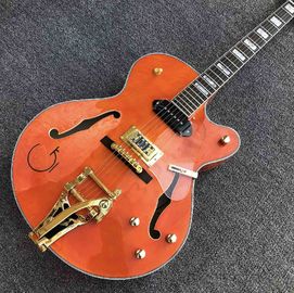 China Top quality G Orange Electric Jazz guitar,Gold Bigsby bridge,Factory Hollow Body Electric Guitar supplier
