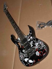 China Custom Guitar Jemseries Model Electric Guitar With 3 Pickups Abalone Flower Inlay In Multicolor Black supplier