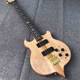 China High Grade 4 String Electric Bass Neck Through Body Log Color Paint Gold Fittings Corrugated Maple Veneer supplier