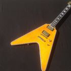 Good quality Electric Guitar with yellow colors and flybird shape by two pickups flying v electric guitar