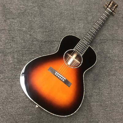 China Custom O Body 39 Inch Abalone Binding Sunburst Color Acoustic Guitar Accept Guitar, Amp, Pedal OEM supplier